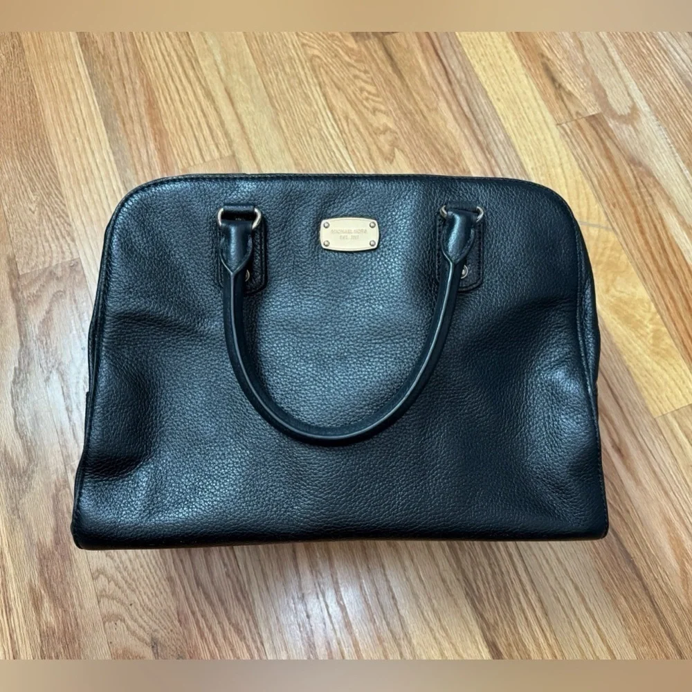 Michael Kors Black Soft Pebbled Leather Handle Purse Satchel